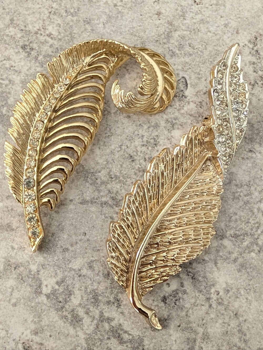 Sarah Coventry "Fashion Leaf" Crystal Accent Brooch With An Unsigned Piece